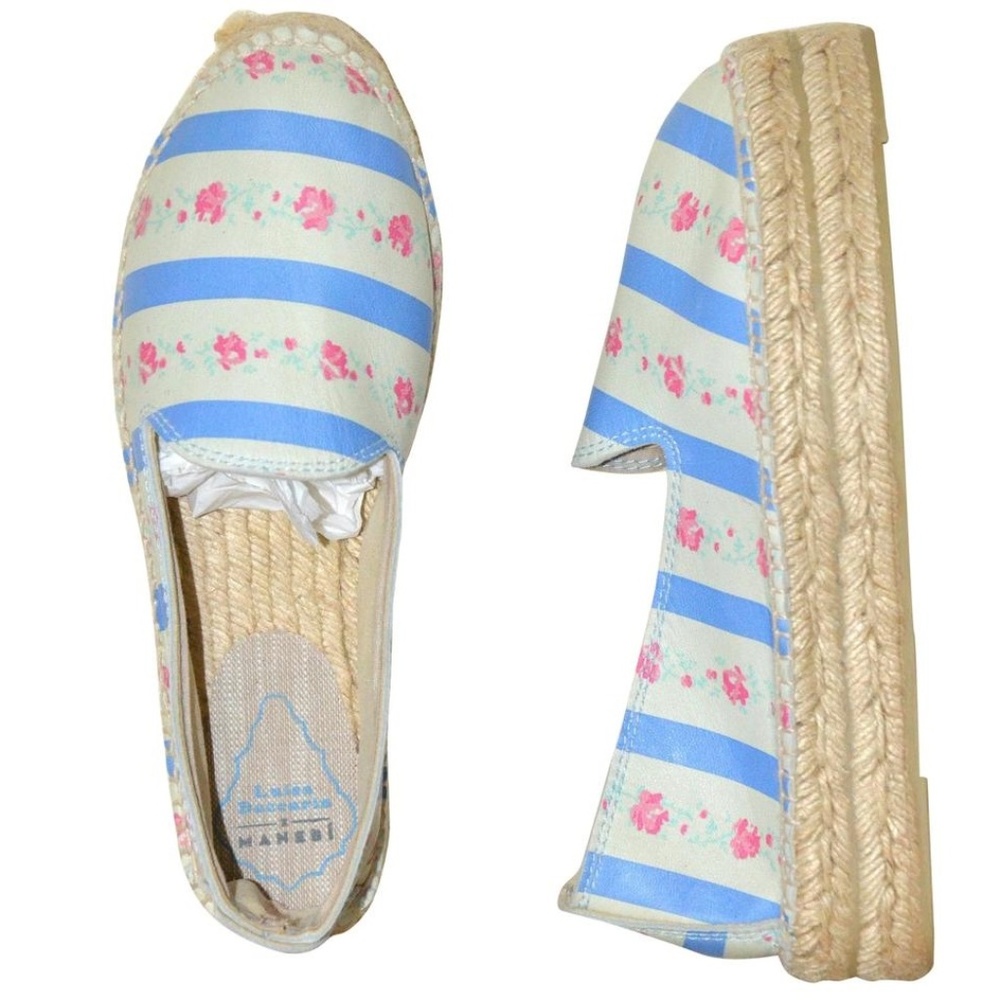 Summer Sales Manebi Blue Luisa Beccaria Rose Leather Loafer Espadrille NEW $295